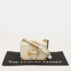 Pre Owned Prada Cahier White Leather Flap Shoulder Bag