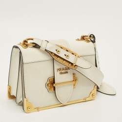 Pre Owned Prada Cahier White Leather Flap Shoulder Bag
