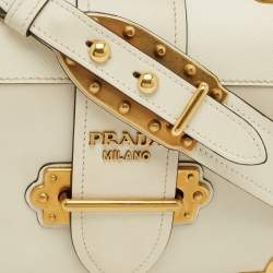 Pre Owned Prada Cahier White Leather Flap Shoulder Bag