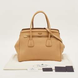 Pre Owned Prada Beige Vitello Daino Leather Frame Satchel