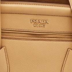Pre Owned Prada Beige Vitello Daino Leather Frame Satchel