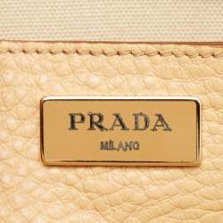 Pre Owned Prada Beige Vitello Daino Leather Frame Satchel