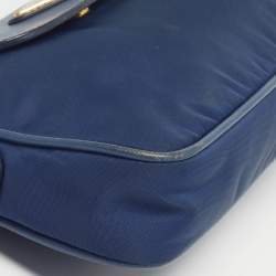 Pre Owned Prada Triangle Logo Navy Blue Leather and Nylon Crossbody Bag