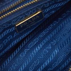 Pre Owned Prada Triangle Logo Navy Blue Leather and Nylon Crossbody Bag