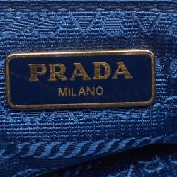 Pre Owned Prada Triangle Logo Navy Blue Leather and Nylon Crossbody Bag