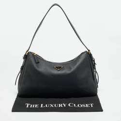 Pre Owned حقيبة كتف برادا إيمي جلد سوداء كبيرة