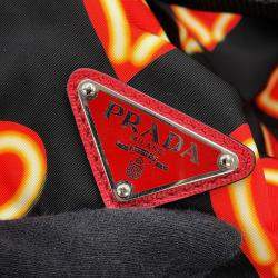 Pre Owned Prada Heart Pattern Backpack Black/Red Nylon