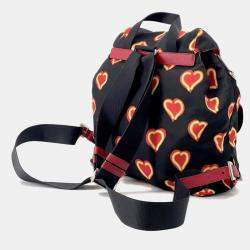 Pre Owned Prada Heart Pattern Backpack Black/Red Nylon