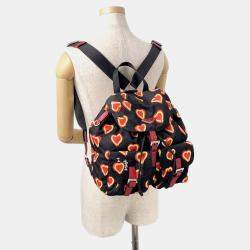 Pre Owned Prada Heart Pattern Backpack Black/Red Nylon