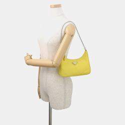 Pre Owned Prada Re-Edition 2005 Re-Nylon Shoulder Bag Yellow Nylon Leather