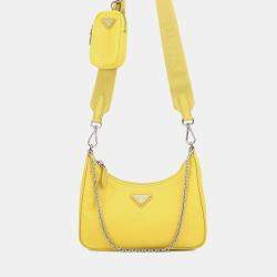 Pre Owned Prada Re-Edition 2005 Re-Nylon Shoulder Bag Yellow Nylon Leather