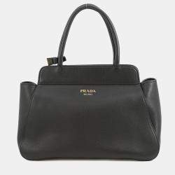 Pre Owned Prada Handbag Black Soft Grain Leather Size Medium