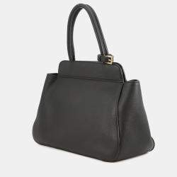 Pre Owned Prada Handbag Black Soft Grain Leather Size Medium