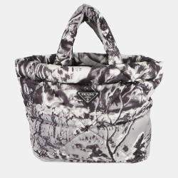 Pre Owned Prada Re-Nylon Padded Print Quilted Tote Bag Gray Nylon