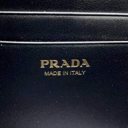 Pre Owned Prada Wallet With Shoulder Strap Black Leather