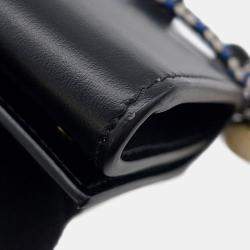 Pre Owned Prada Wallet With Shoulder Strap Black Leather