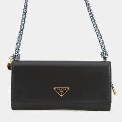 Pre Owned Prada Wallet With Shoulder Strap Black Leather