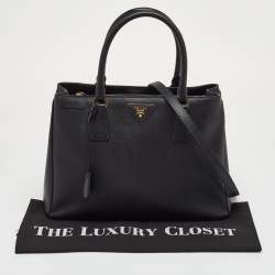 Pre Owned حقيبة يد توتس برادا غاليريا جلد سافياتو لوكس أسود متوسط سحاب