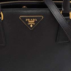 Pre Owned حقيبة يد توتس برادا غاليريا جلد سافياتو لوكس أسود متوسط سحاب