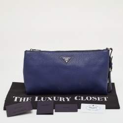 مملوكة مسبقًا Prada Blue Daino Leather Wristlet  Pouch