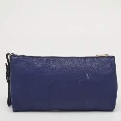 مملوكة مسبقًا Prada Blue Daino Leather Wristlet  Pouch