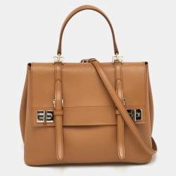Pre Owned Prada Turn-Lock Beige Leather Flap Top Handle Bag