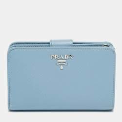 Pre Owned Prada Lampo Light Blue Saffiano Leather Compact Wallet