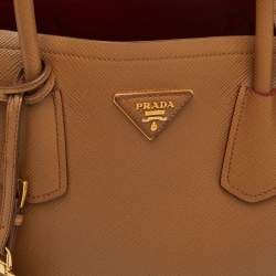 Pre Owned Prada Double Medium Beige Saffiano Cuir Leather Tote