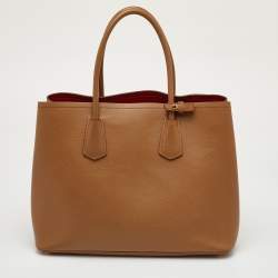 Pre Owned Prada Double Medium Beige Saffiano Cuir Leather Tote