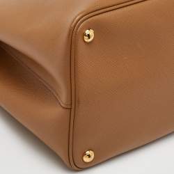 Pre Owned Prada Double Medium Beige Saffiano Cuir Leather Tote