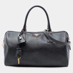 Pre Owned حقيبة برادا بوسطن جلدي سافيانو لوكس أسود