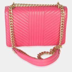 Pre Owned Prada Pink Calfskin Turn Lock Chain Flap Bag