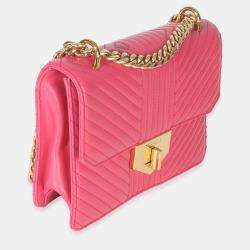 Pre Owned Prada Pink Calfskin Turn Lock Chain Flap Bag