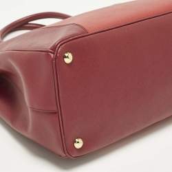 Pre Owned حقيبة يد برادا كبيرة مزدوجة السحاب جلد سافبانو بلونين أحمر