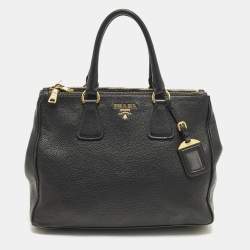 مملوكة مسبقًا Prada Double Zip Black Vitello Daino Leather Tote