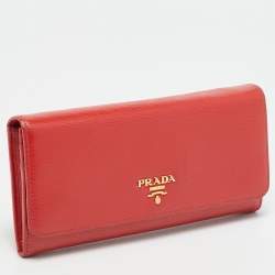 Pre Owned Prada Logo Flap Red Vitello Move Leather Continental Wallet