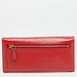 Pre Owned Prada Logo Flap Red Vitello Move Leather Continental Wallet
