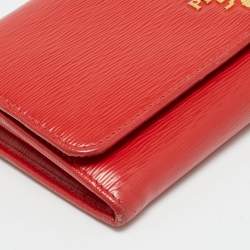 Pre Owned Prada Logo Flap Red Vitello Move Leather Continental Wallet