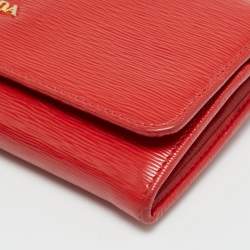 Pre Owned Prada Logo Flap Red Vitello Move Leather Continental Wallet