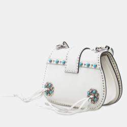 Pre Owned Prada White City Calf Studded Folk Corsiere Satchel