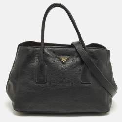 Pre Owned Prada Black Vitello Daino Leather Open Shopper Tote