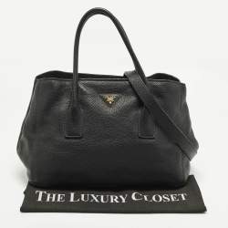 Pre Owned Prada Black Vitello Daino Leather Open Shopper Tote