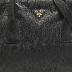 Pre Owned Prada Black Vitello Daino Leather Open Shopper Tote