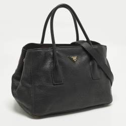 Pre Owned Prada Black Vitello Daino Leather Open Shopper Tote
