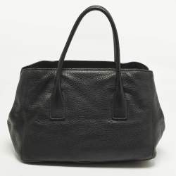 Pre Owned Prada Black Vitello Daino Leather Open Shopper Tote