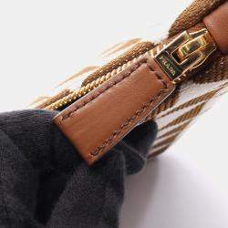 Pre Owned حقيبة كتف برادا مثلث قماش وجلد بني أبيض