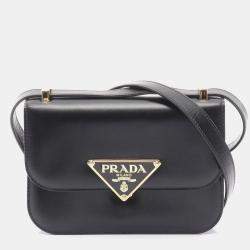 مملوكة مسبقًا Prada Emblem Box Calf Shoulder Bag Leather Black