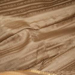 Pre Owned Prada Bauletto Beige/White Perforated Saffiano Leather Satchel