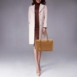 Pre Owned Prada Bauletto Beige/White Perforated Saffiano Leather Satchel