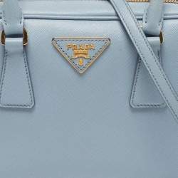 Pre Owned Prada Bauletto Pale Blue Saffiano Lux Leather Zip Satchel
